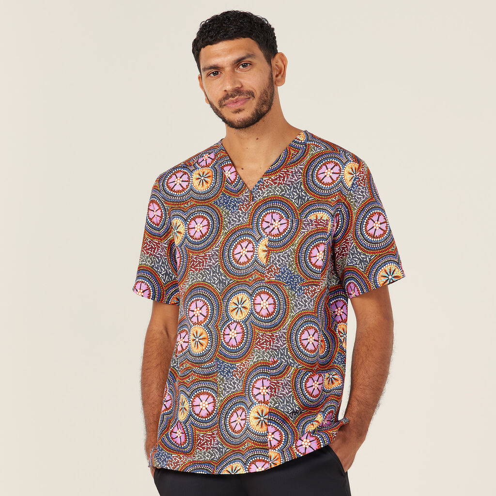 NNT Womens Polyester Print Bush Tucker Indigenous Scrub Top