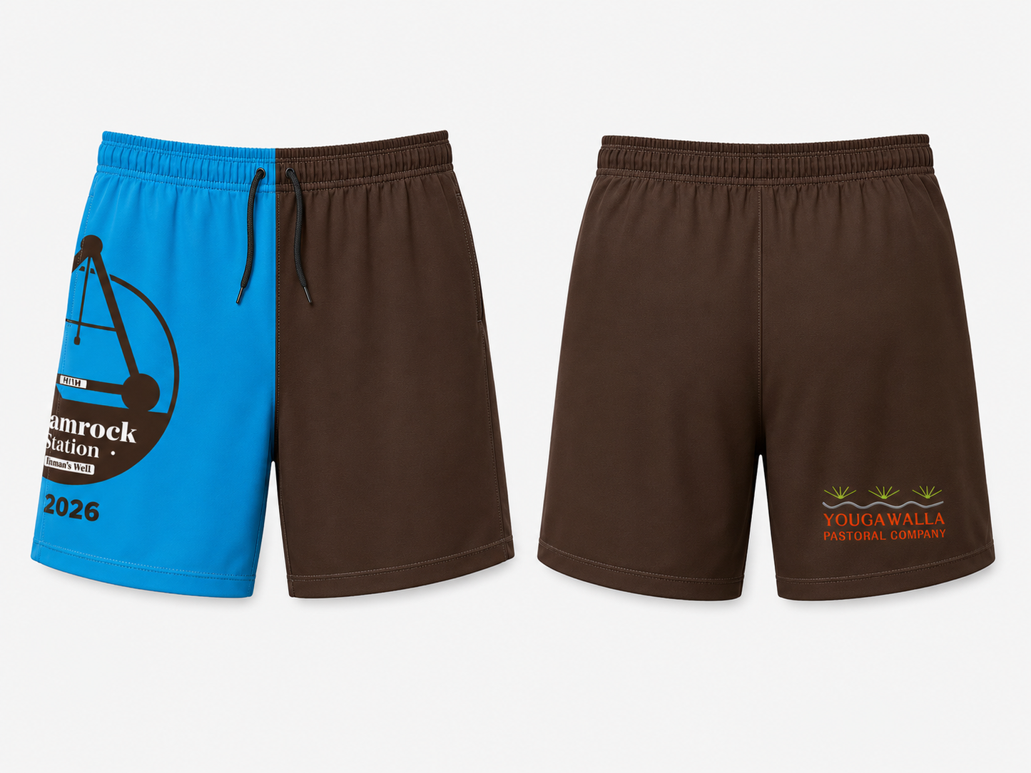 Shamrock Station Footy Shorts - Blue Brown