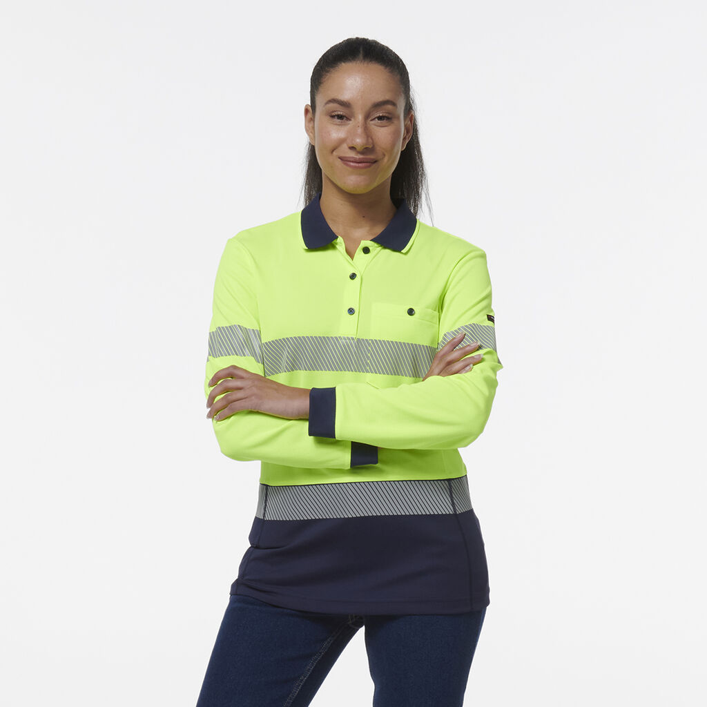 KingGee Womens Workcool Hyperfreeze Spliced Long Sleeve Polo With Segmented Tape