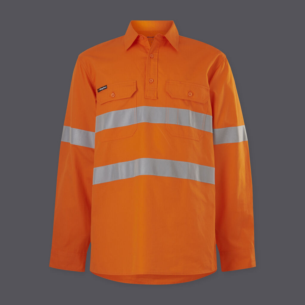KingGee Mens Workcool Vented Closed Front Shirt Taped Long Sleeve