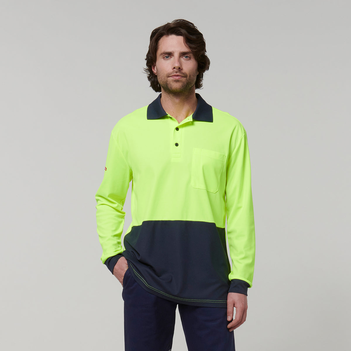 Hard Yakka Mens Long Sleeve Hi Vis Polo