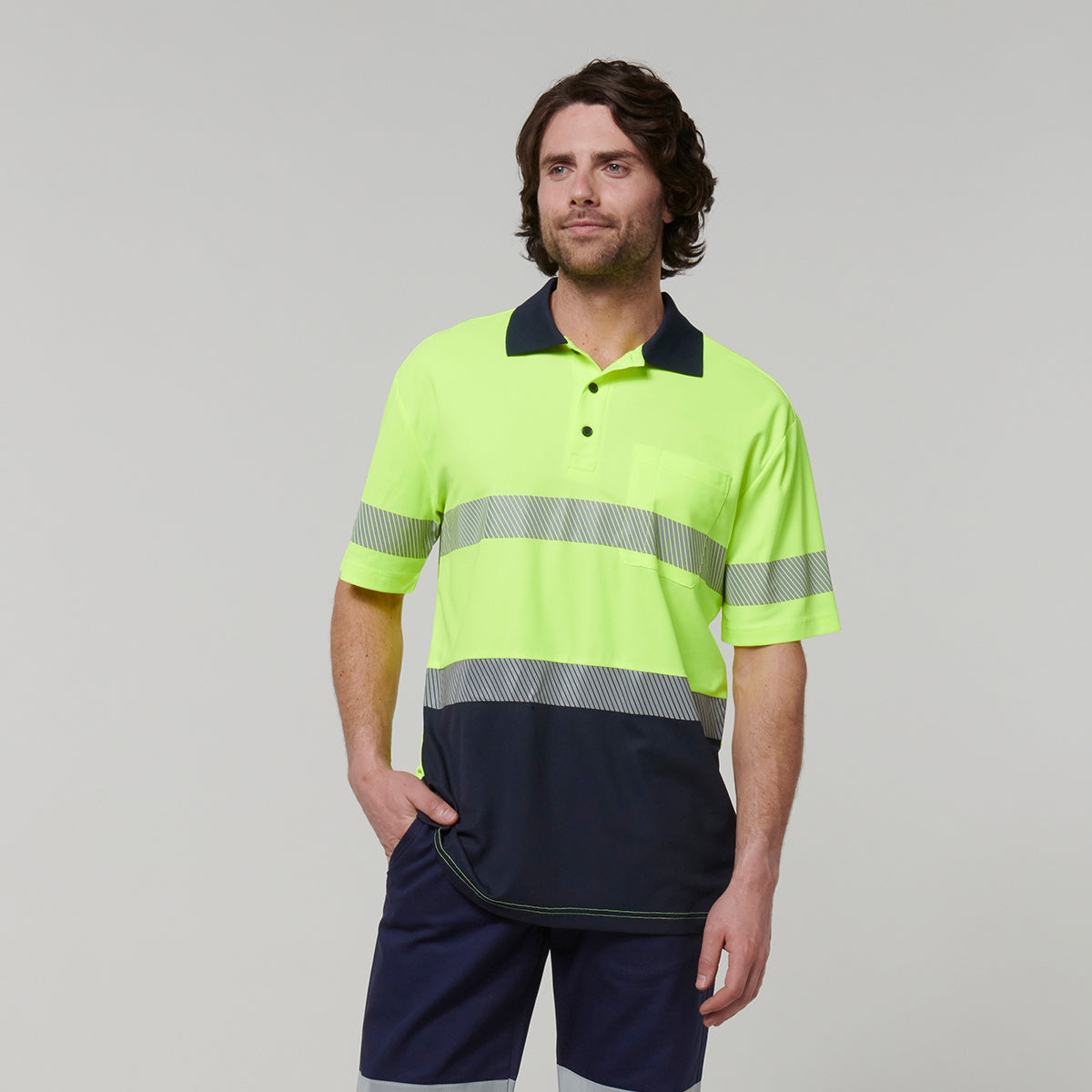 Hard Yakka Mens Short Sleeve Hi Vis Taped Polo