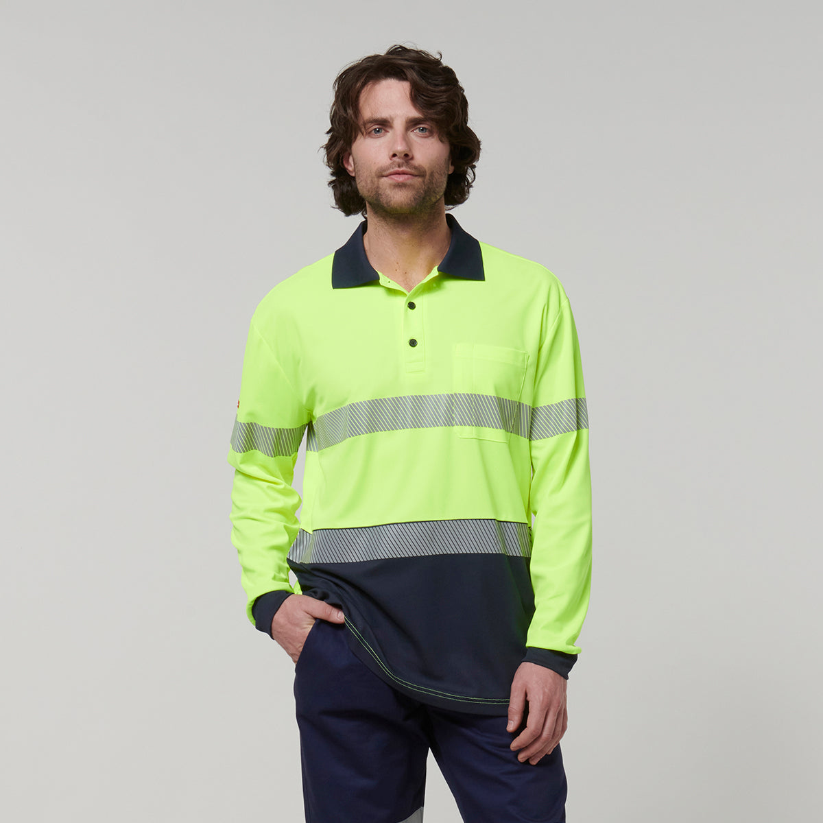 Hard Yakka Mens Long Sleeve Hi Vis Taped Polo